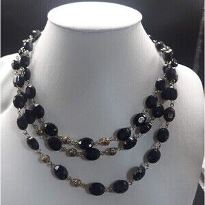 Three Strand Black Bead Necklace